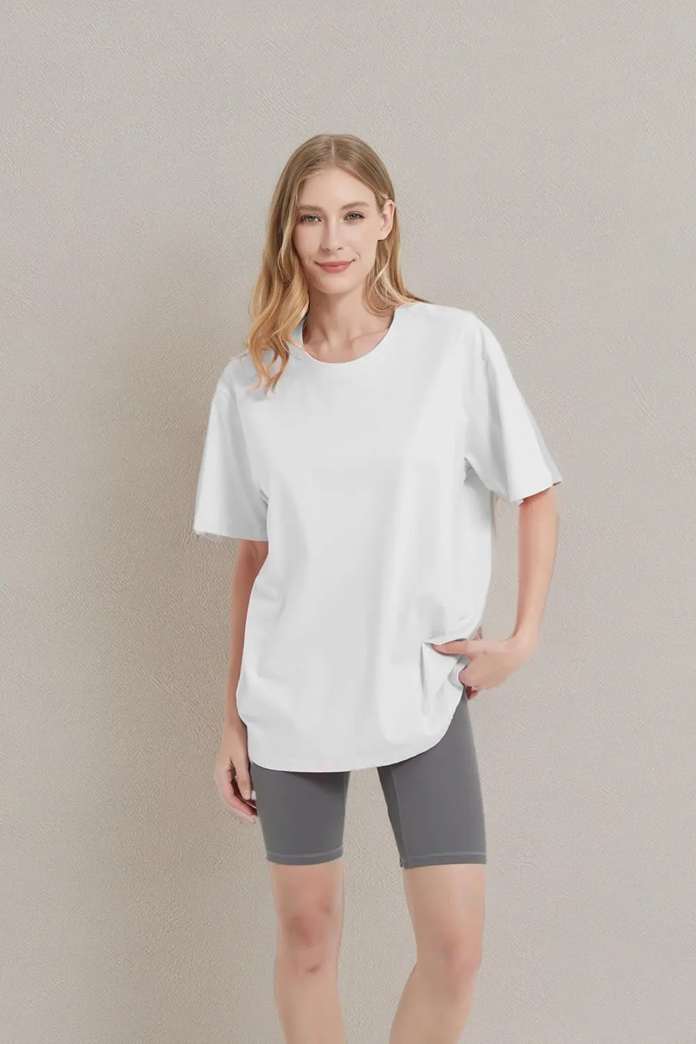 Womens Oversized Boyfriend Tee Shirts Short Sleeve Trendy Crew Neck Loose Workout Tee Casual Summer Tops Cotton