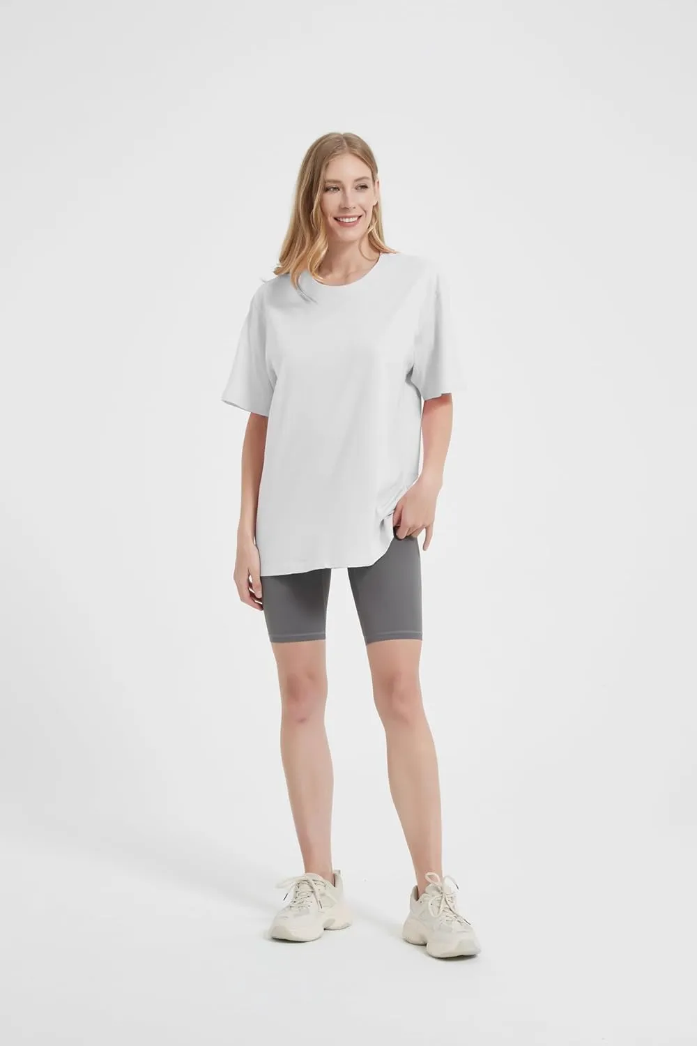 Womens Oversized Boyfriend Tee Shirts Short Sleeve Trendy Crew Neck Loose Workout Tee Casual Summer Tops Cotton