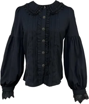 Womens Peter Pan Collar Blouse Lolita Dressy Casual Elegant Long Sleeve Button Down Shirt Cute Ruffle Lace Fall Top