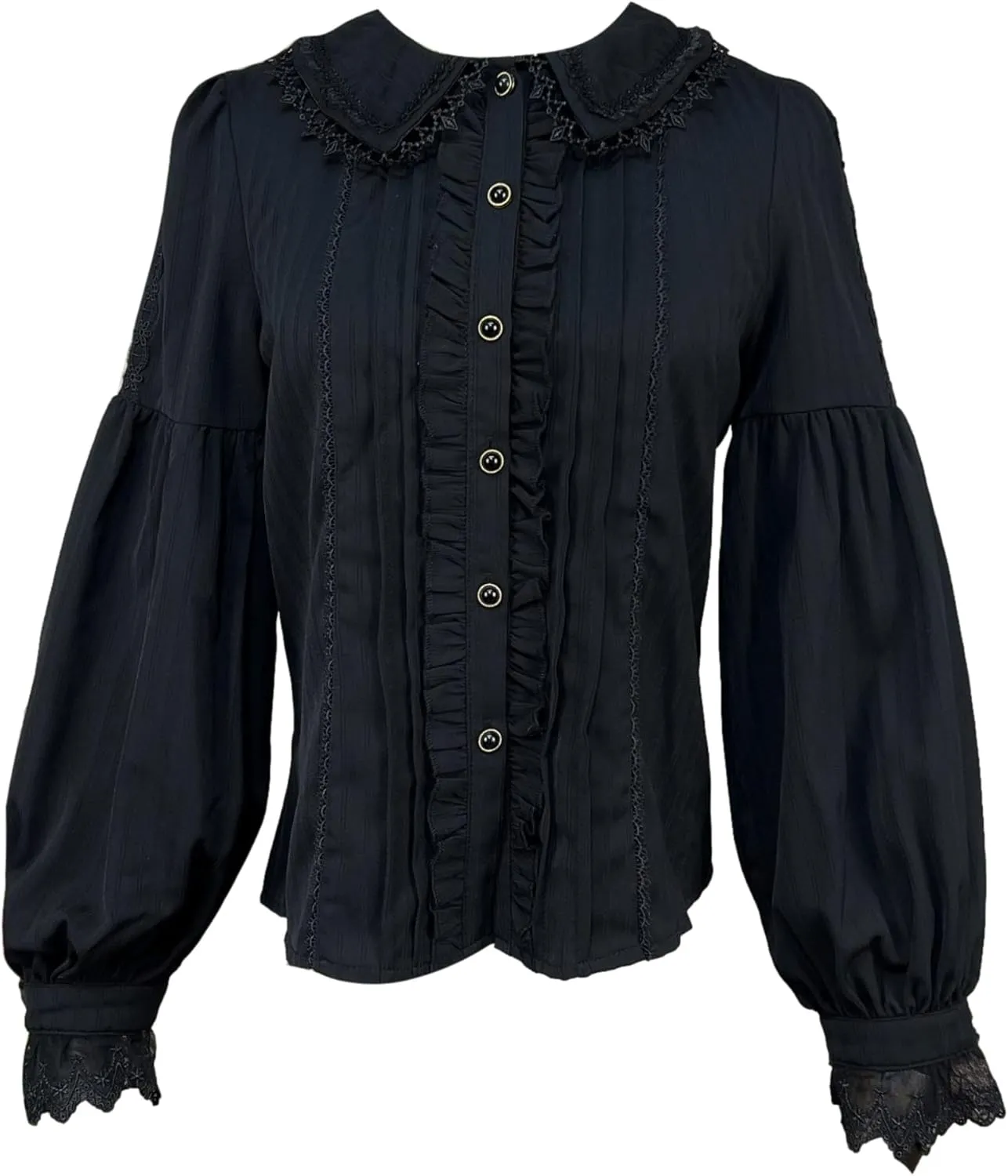 Womens Peter Pan Collar Blouse Lolita Dressy Casual Elegant Long Sleeve Button Down Shirt Cute Ruffle Lace Fall Top