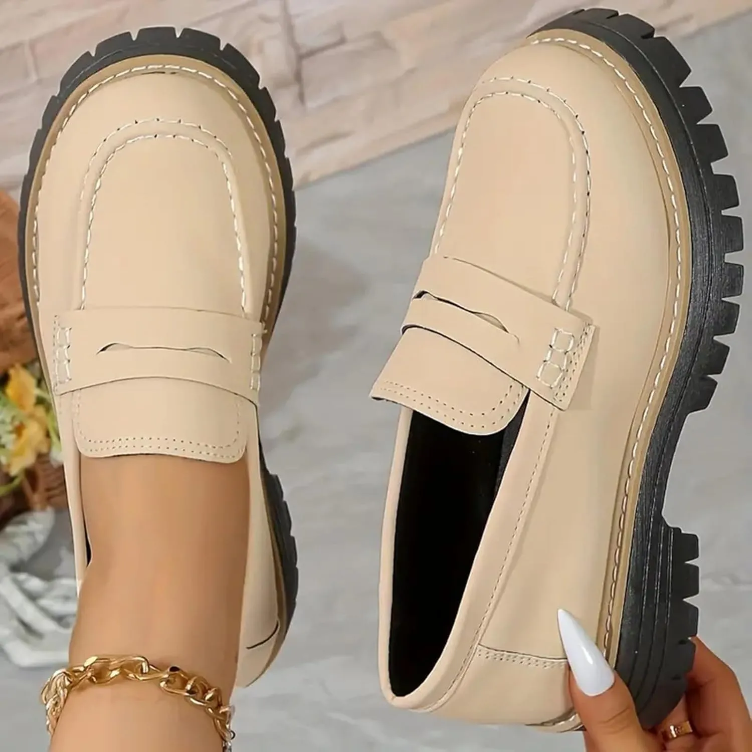 Womens Platform Chunky Penny Loafer Lug Sole Slip Comfortable Suede Dress Work Office Business Casual Shoes