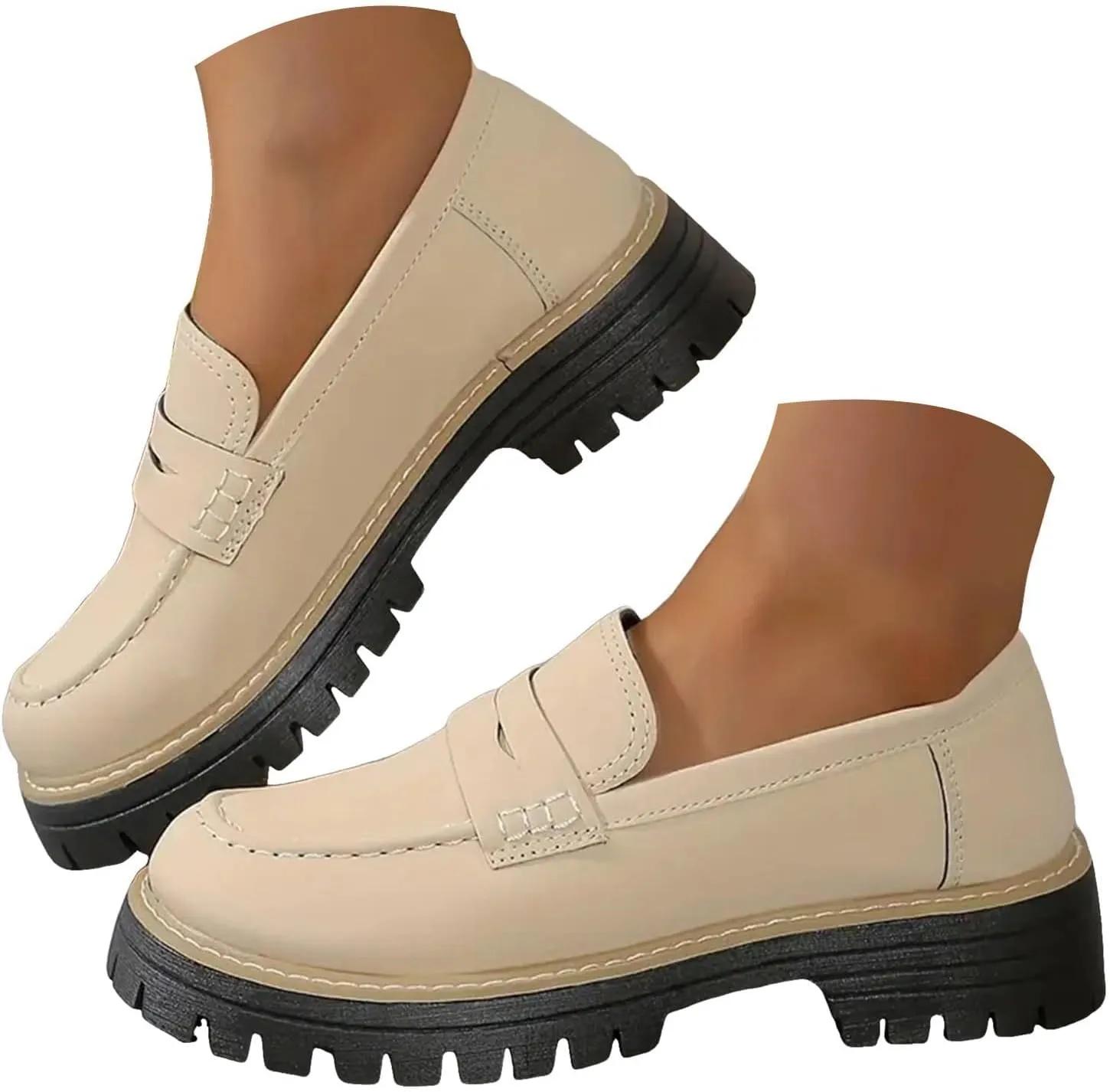 Womens Platform Chunky Penny Loafer Lug Sole Slip Comfortable Suede Dress Work Office Business Casual Shoes