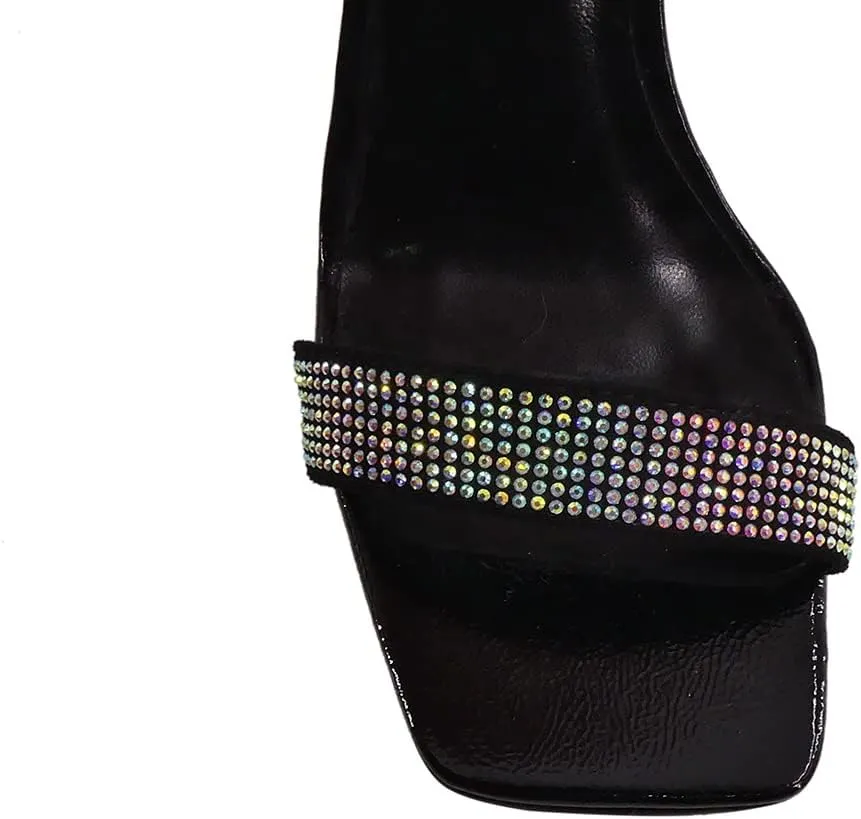 Women's Rhinestone Fringed Stiletto Heeled Sandals Open Toe Ankle Strappy Tassels Slingback Wedding Sandals