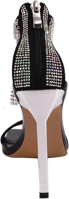 Women's Rhinestone Fringed Stiletto Heeled Sandals Open Toe Ankle Strappy Tassels Slingback Wedding Sandals