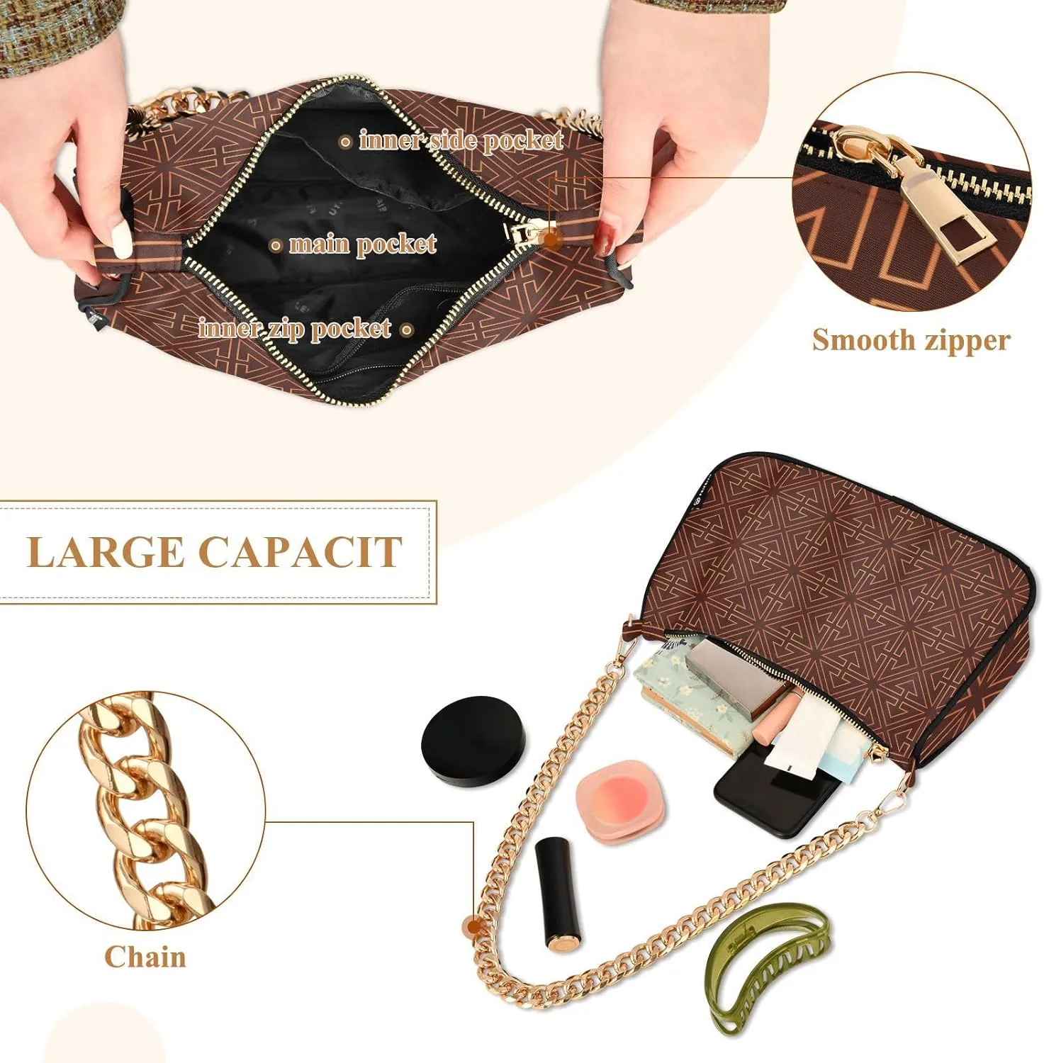 Women's Shoulder Handbags Chain Shoulder Brace for Women Bag Geometric Print Ladies Vacation Handbags Tote Purse,Multi1
