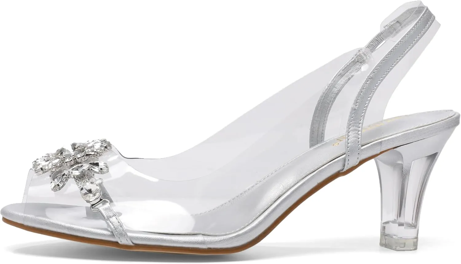 Womens Sparkly Clear Slingback Summer Sandals,Ladies Low Heel Trendy Dressy Casual Rhinestones Sexy Short Heel Glitter Evening Party Bridal Wedding Shoe