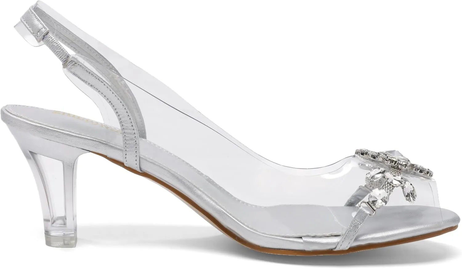 Womens Sparkly Clear Slingback Summer Sandals,Ladies Low Heel Trendy Dressy Casual Rhinestones Sexy Short Heel Glitter Evening Party Bridal Wedding Shoe
