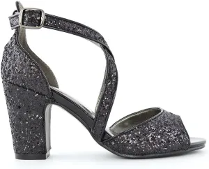 Womens Strappy Sandals Block Low Mid Heel Sparkly Glitter Ladies Bridal Party Dressy Shoes