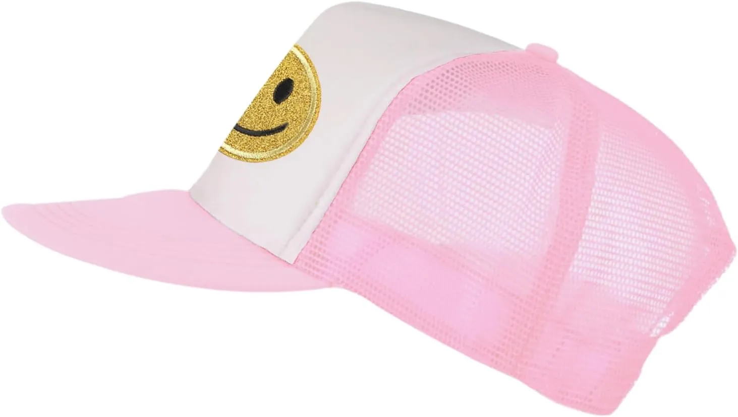 Womens Trucker Hat Mesh Neon Preppy Hats with Sequins Smile Patch Y2K Hat Retro Baseball Cap