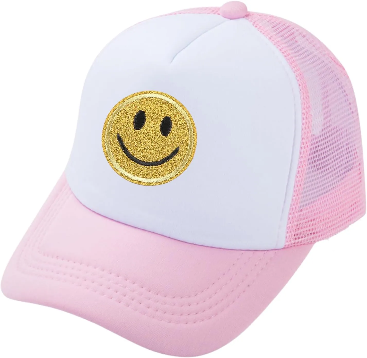 Womens Trucker Hat Mesh Neon Preppy Hats with Sequins Smile Patch Y2K Hat Retro Baseball Cap