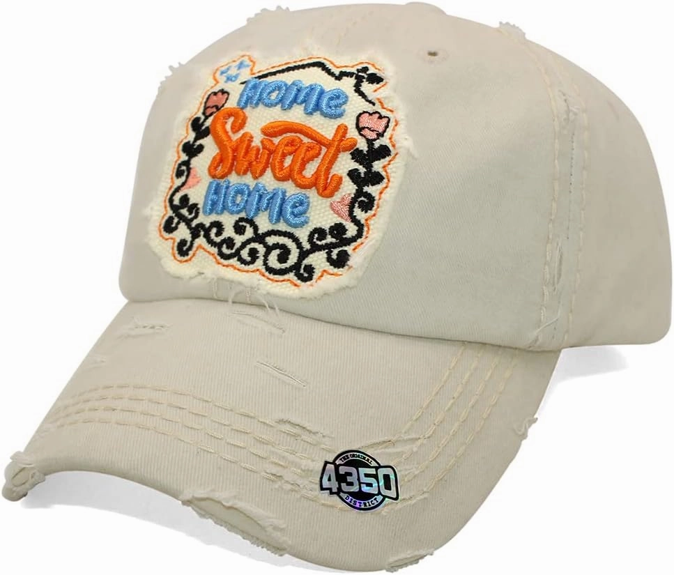 Womens Baseball Cap Washed Vintage Distressed & Design Embroidered Dad hat (T13SWE02-STN) Stone/Beige