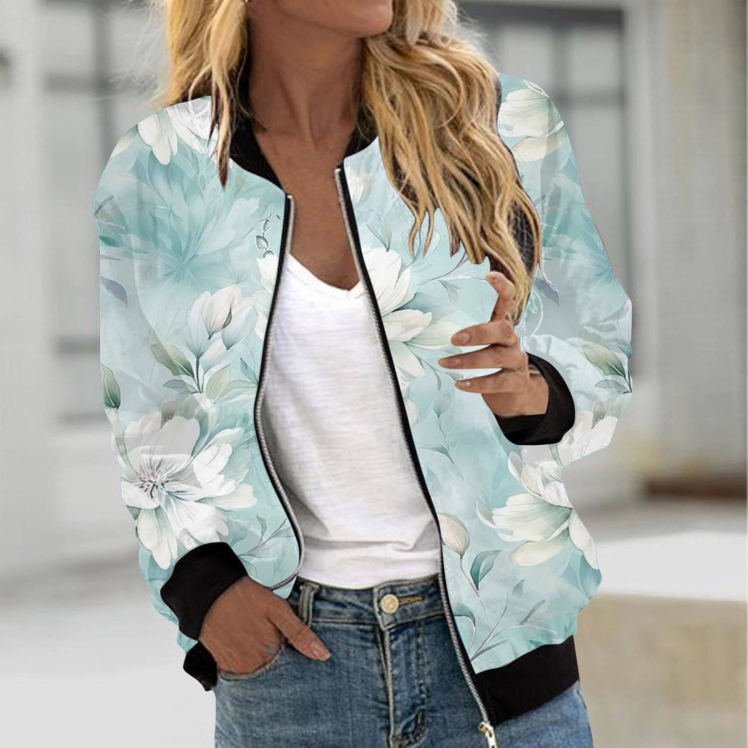 Womens Bomber Jacket 2024 Casual Coat Fall Trendy Lightweight Zip Up Long Sleeve Outerwear Windbreaker with Pocket