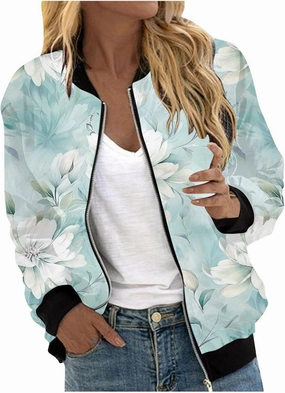 Womens Bomber Jacket 2024 Casual Coat Fall Trendy Lightweight Zip Up Long Sleeve Outerwear Windbreaker with Pocket