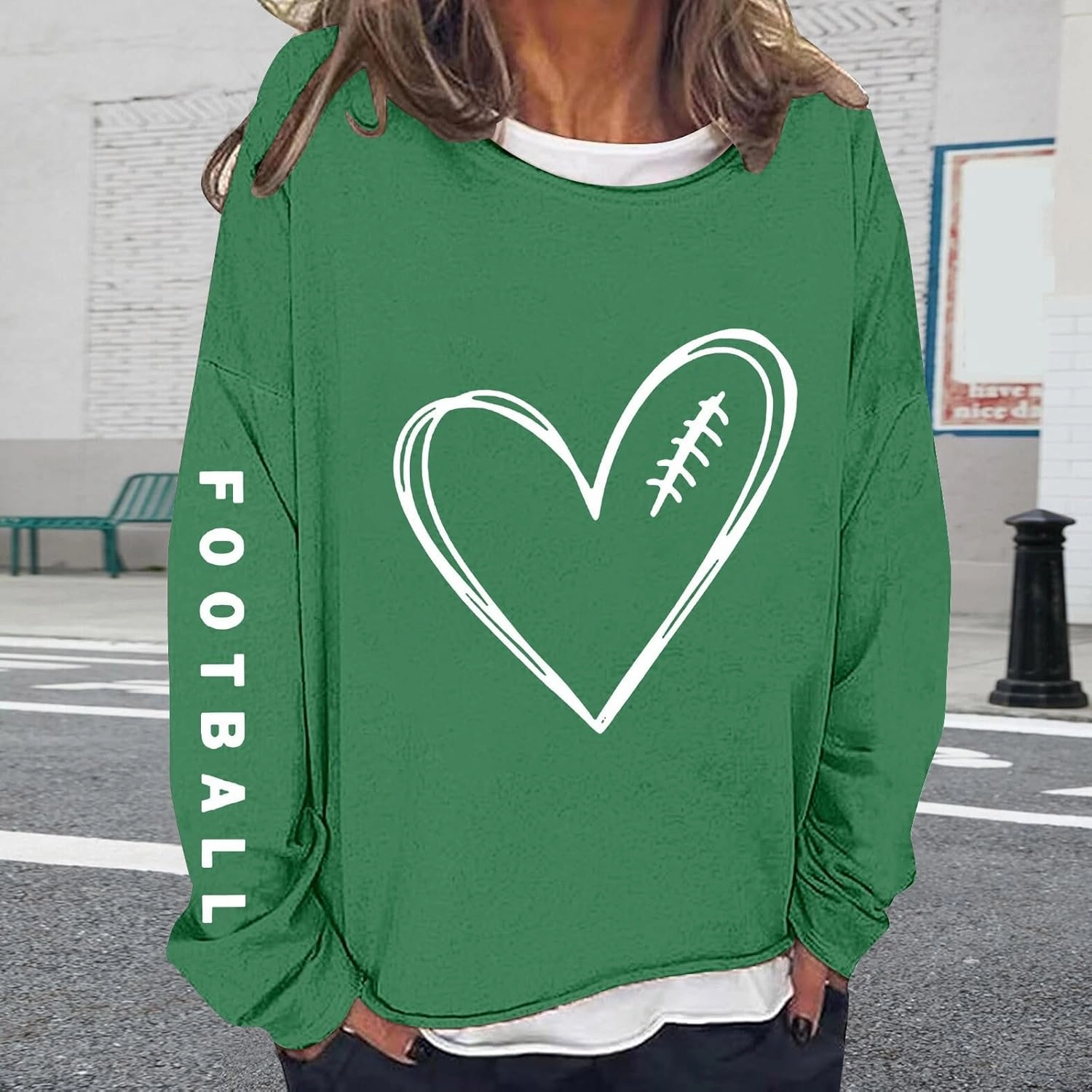 Womens Football Sequin Y2k Sweatshirt Lover Gift Loose Casual Long Sleeve Sweatshirt Tops Football Rugby Game Day