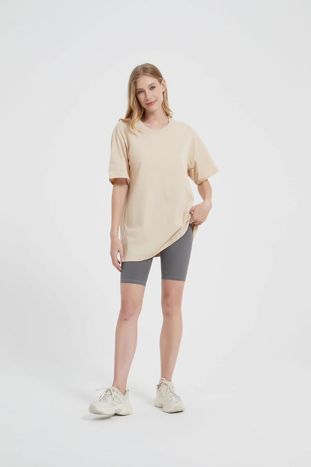 Womens Oversized Boyfriend Tee Shirts Short Sleeve Trendy Crew Neck Loose Workout Tee Casual Summer Tops Cotton