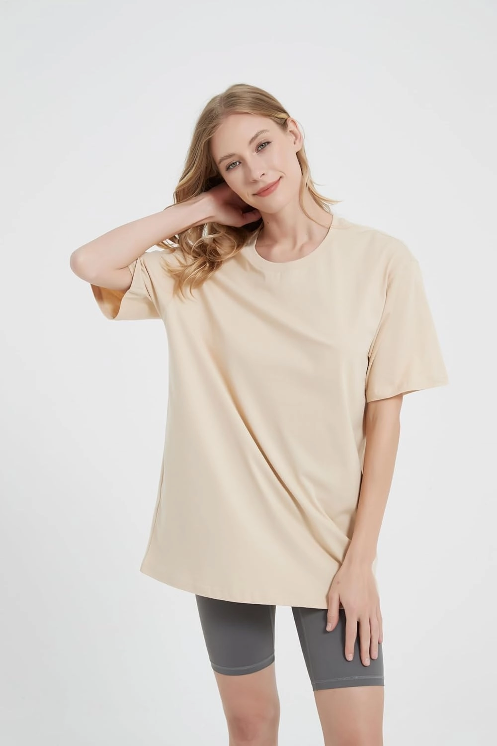 Womens Oversized Boyfriend Tee Shirts Short Sleeve Trendy Crew Neck Loose Workout Tee Casual Summer Tops Cotton