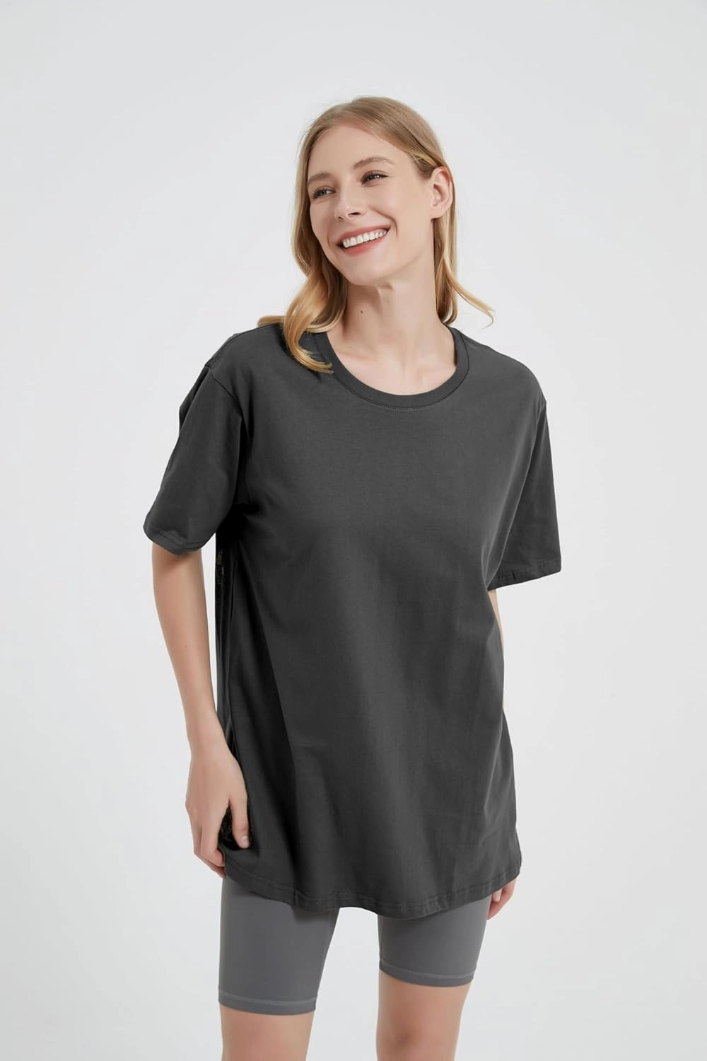 Womens Oversized Boyfriend Tee Shirts Short Sleeve Trendy Crew Neck Loose Workout Tee Casual Summer Tops Cotton