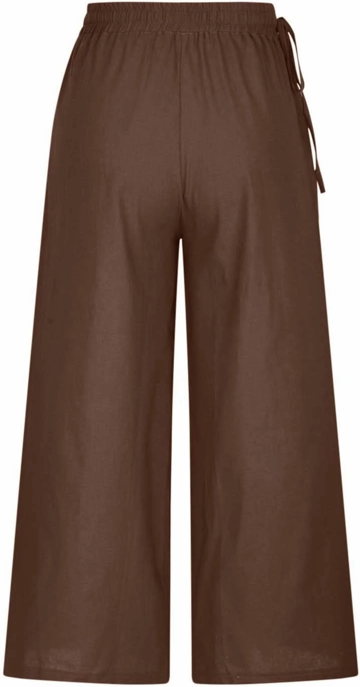 Womens Straight-Leg Pull-on Pants Cotton Linen Trousers Palazzo Lounge Pants Slacks Summer Casual Comfy Loose Pants