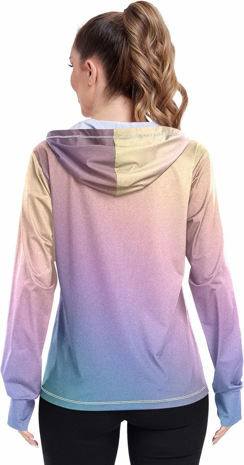Womens Sun Protection Shirts Pink Green Glitter Athletic Jacket with Thumb Holes Womens SPF 50 Shirts Long Sleeve Lightweight