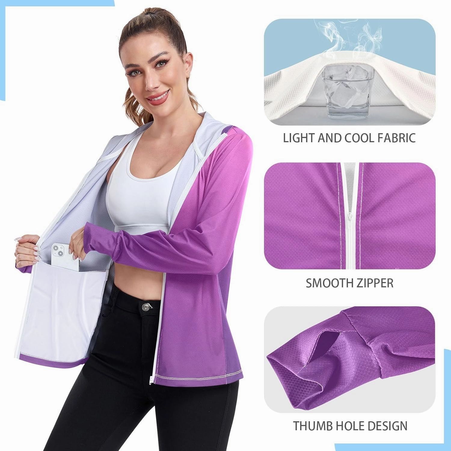 Womens Sun Protection Shirts Pink Green Glitter Athletic Jacket with Thumb Holes Womens SPF 50 Shirts Long Sleeve Lightweight