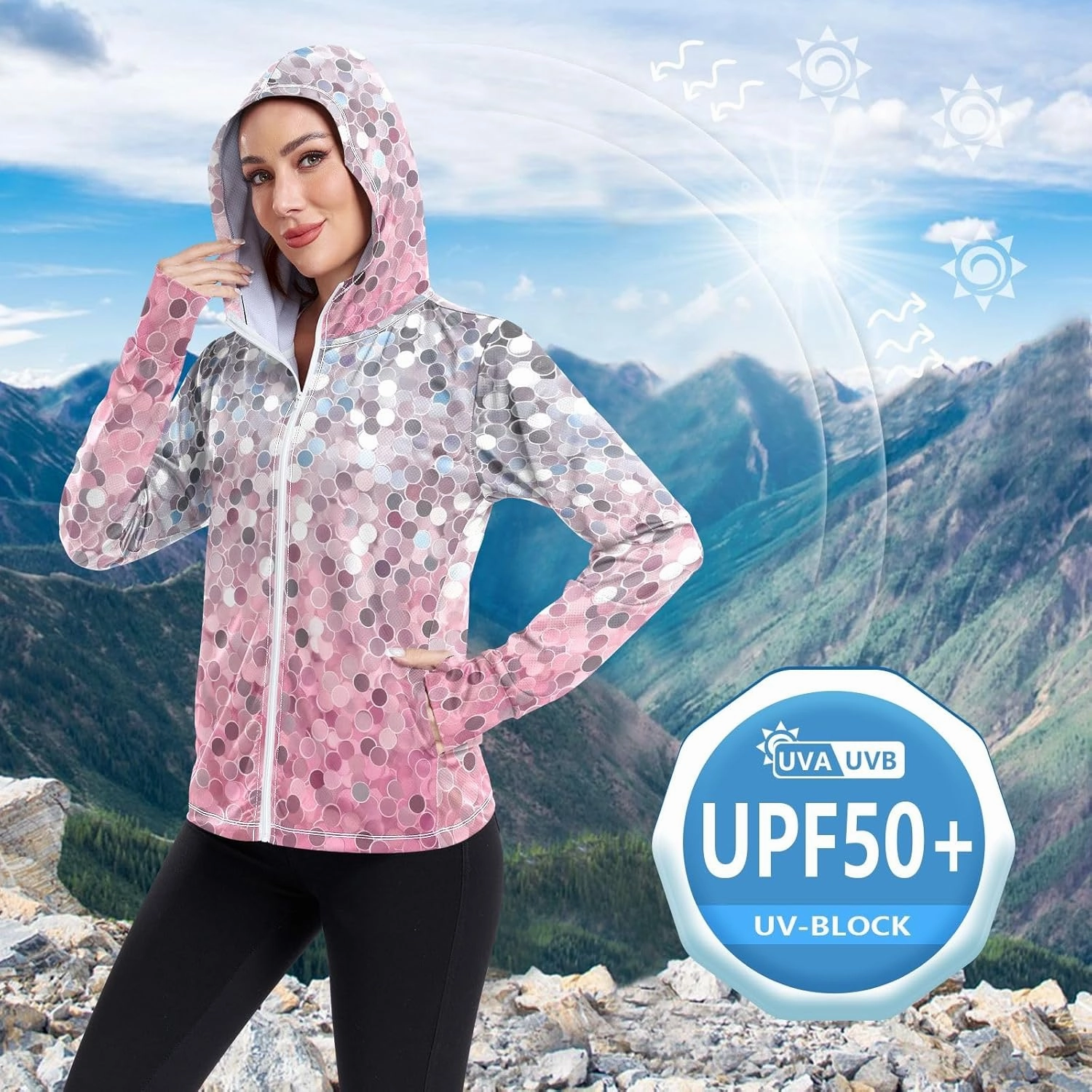 Womens Sun Protection Shirts Pink Green Glitter Athletic Jacket with Thumb Holes Womens SPF 50 Shirts Long Sleeve Lightweight