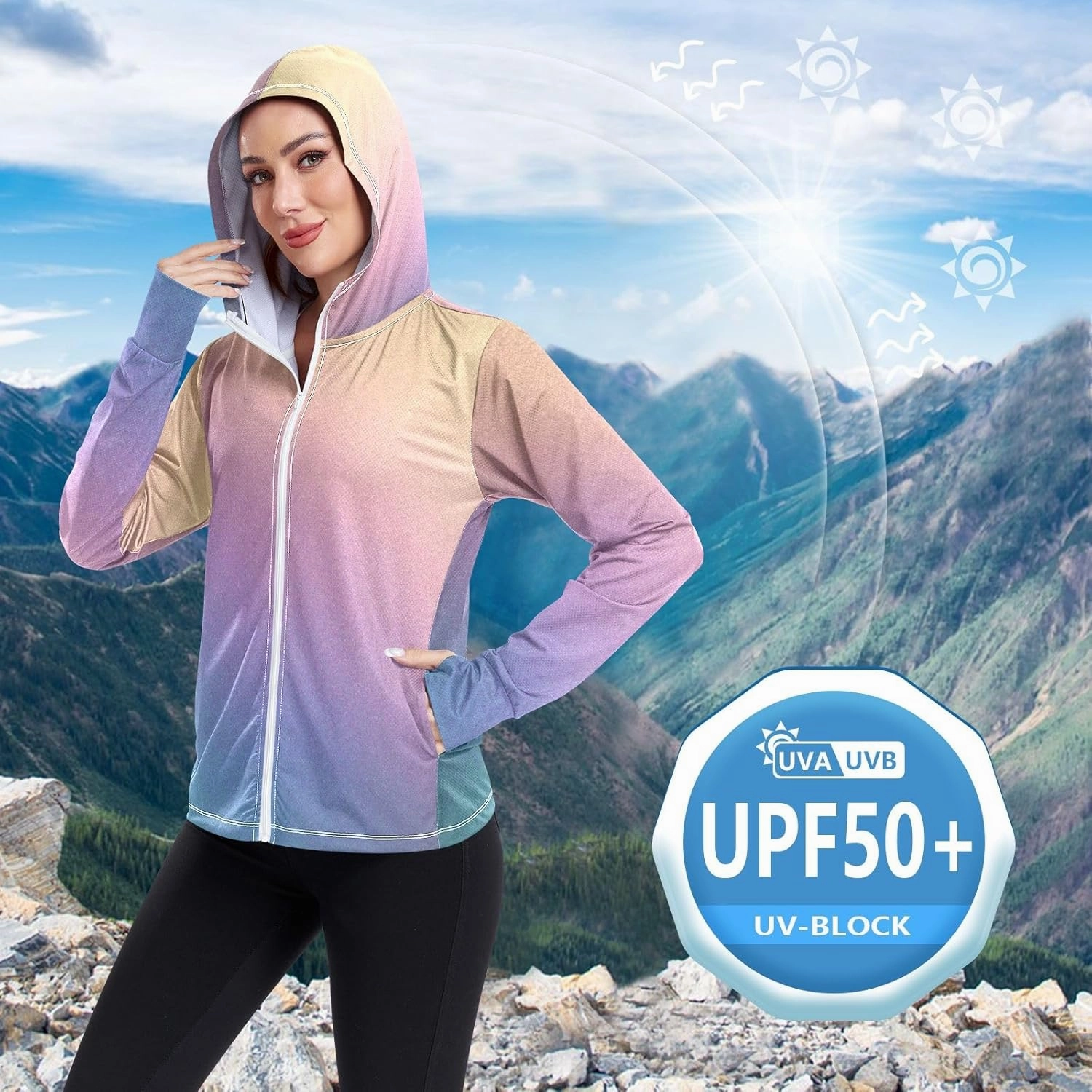 Womens Sun Protection Shirts Pink Green Glitter Athletic Jacket with Thumb Holes Womens SPF 50 Shirts Long Sleeve Lightweight