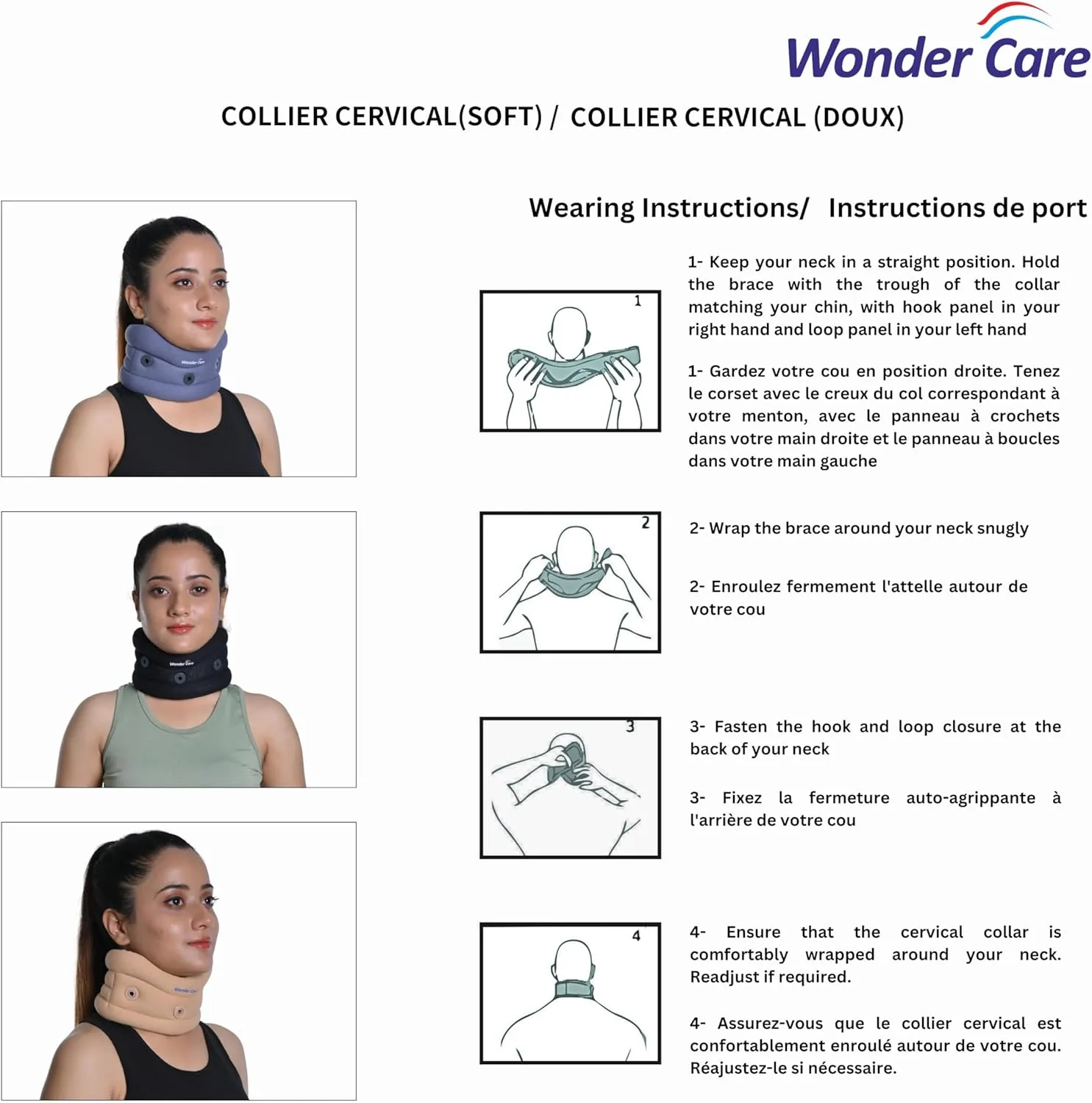 Wonder Care Soft Foam Neck Brace Cervical Collar, Adjustable Collar Neck Support, Soft Neck Collar Neck Brace for Pain and Support for Women and Men (Beige, Large, 3.5" Depth)