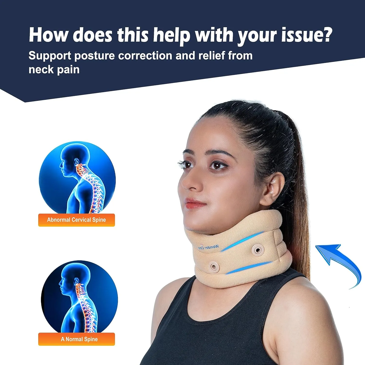 Wonder Care Soft Foam Neck Brace Cervical Collar, Adjustable Collar Neck Support, Soft Neck Collar Neck Brace for Pain and Support for Women and Men (Beige, Large, 3.5" Depth)