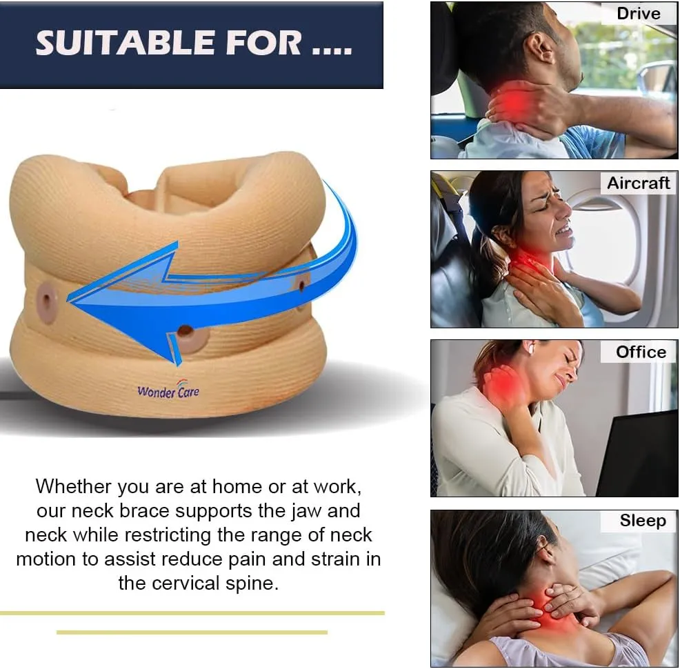 Wonder Care Soft Foam Neck Brace Cervical Collar, Adjustable Collar Neck Support, Soft Neck Collar Neck Brace for Pain and Support for Women and Men (Beige, Large, 3.5" Depth)