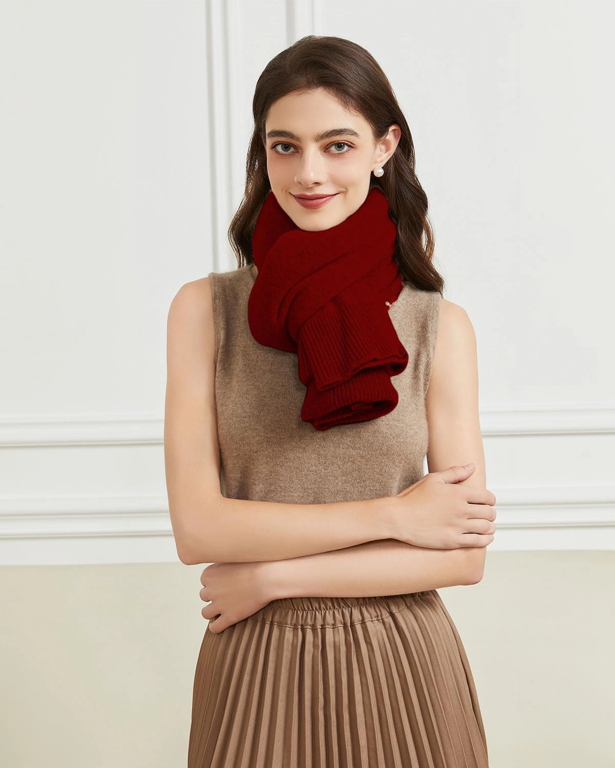 Wool Shawl Wrap Scarf with Sleeves Women's Outer Warm Knitted Open Front Poncho Cape Fall Winter