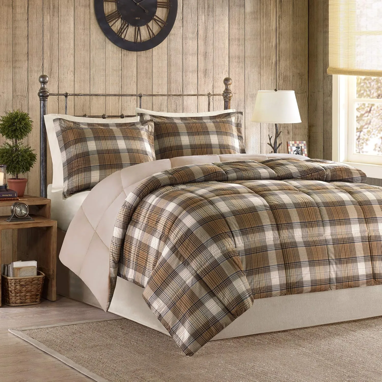 Woolrich Comforter Set, Cabin Lodge, Warm Cover for Colder Season, Modern Cottage-Inspired Down Alternative Ultra Soft Microfiber Bedding, Matching Sham, Plaid Brown King 3 Piece