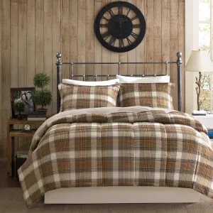 Woolrich Comforter Set, Cabin Lodge, Warm Cover for Colder Season, Modern Cottage-Inspired Down Alternative Ultra Soft Microfiber Bedding, Matching Sham, Plaid Brown King 3 Piece