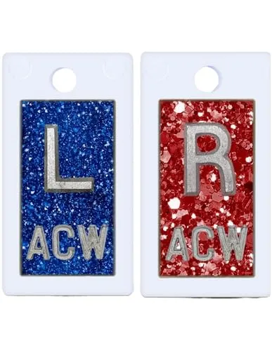 X-Ray Markers (Plastic) - Blue/Red Glitter, Left & Right Set, 1/2" Lead Letters "L" & "R"