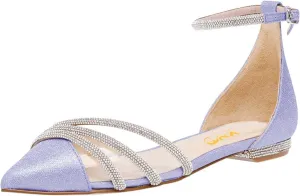 XYD Women Clear Pointed Toe D'Orsay Wedding Flat Sandals Glitter Rhinestones Ankle Strap Low Heel Dressy Bridal Shoes with Buckle