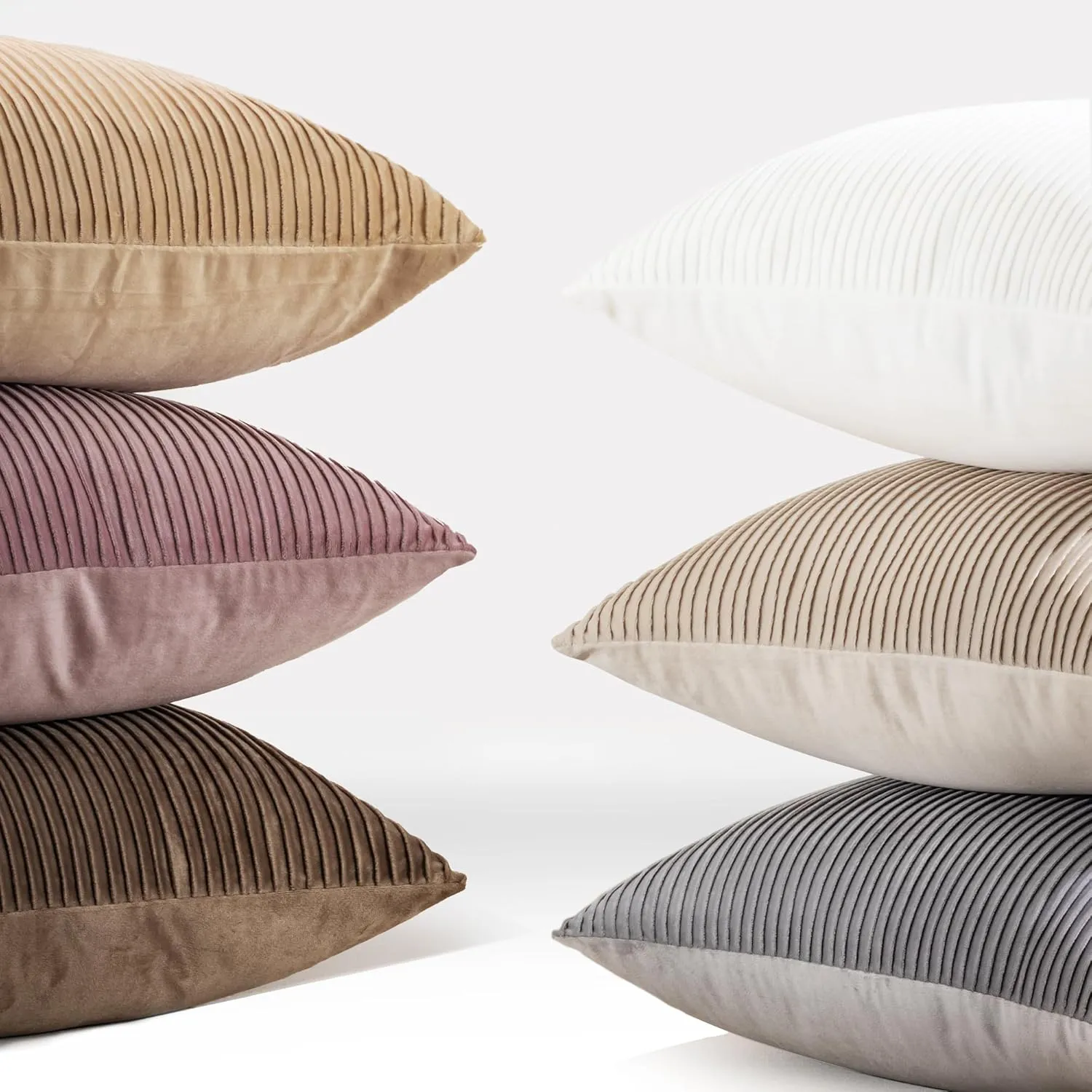 YCOLL Khaki Pillow Covers 18x18 Set of 2 Velvet Striped Pattern - Soft Throw Pillows for Home Decor, Luxury Decorative Pillow Covers for Couch, Bed,Living Room