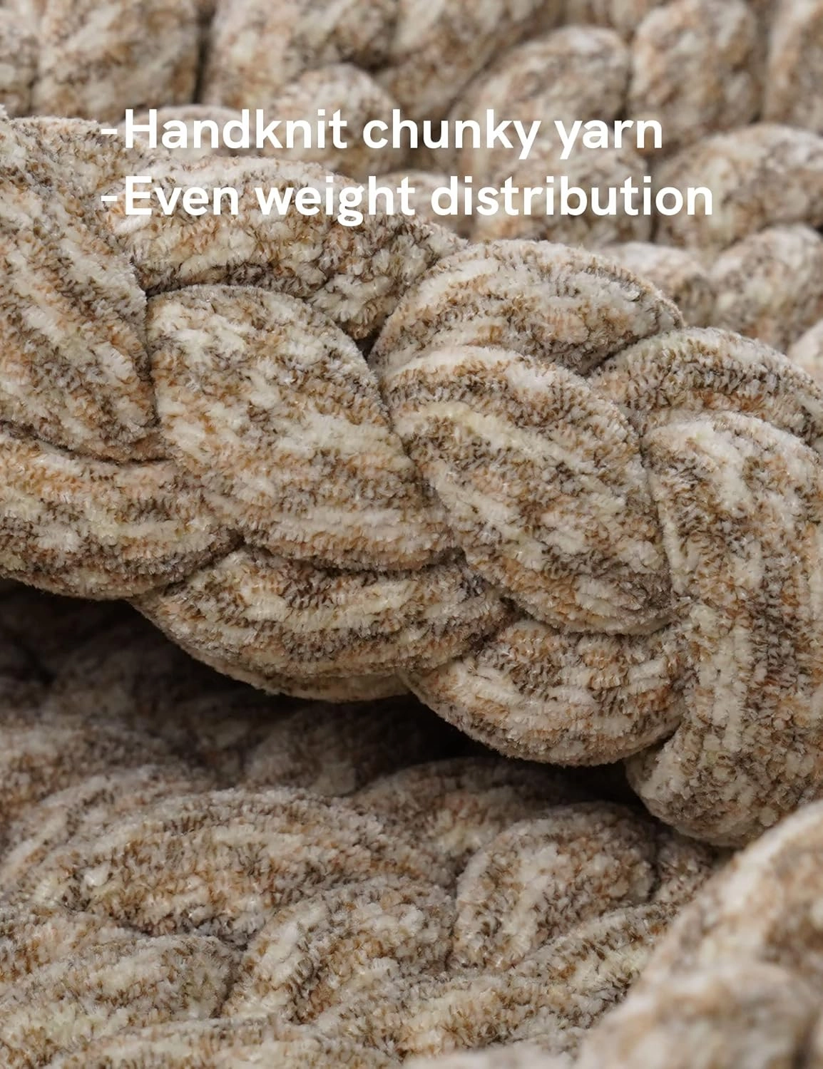 YnM Chenille Weighted Blanket, Handmade Chunky Knitted Design, Soft and Cozy, Temperature Regulating and Breathable, Machine Washable Throw for Sleep or Home Decor (Beige, 50x60 Inch, 10lbs)
