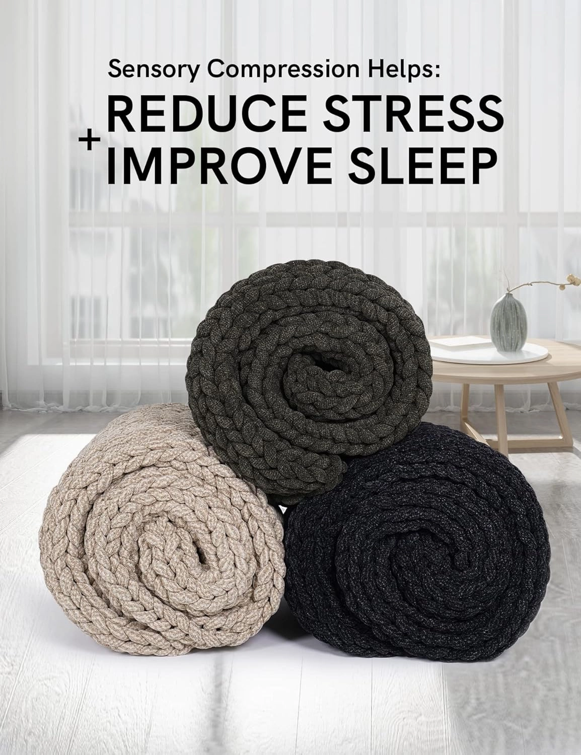 YnM Chenille Weighted Blanket, Handmade Chunky Knitted Design, Soft and Cozy, Temperature Regulating and Breathable, Machine Washable Throw for Sleep or Home Decor (Beige, 50x60 Inch, 10lbs)