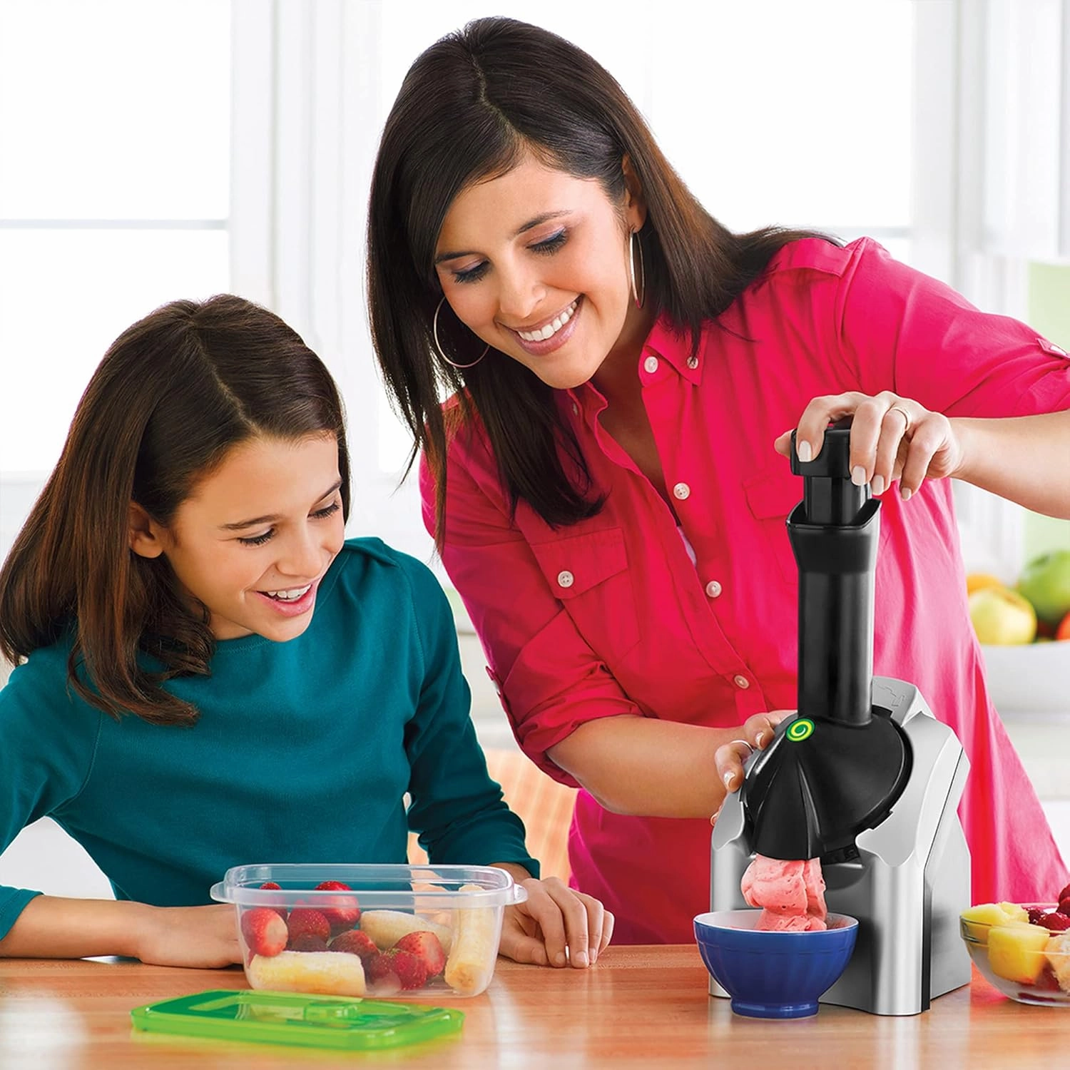Yonanas 902CR Classic Vegan Non-Dairy Frozen Fruit Soft Serve Dessert Maker, BPA Free, Includes 36 Recipes, 200 Watts, Coral