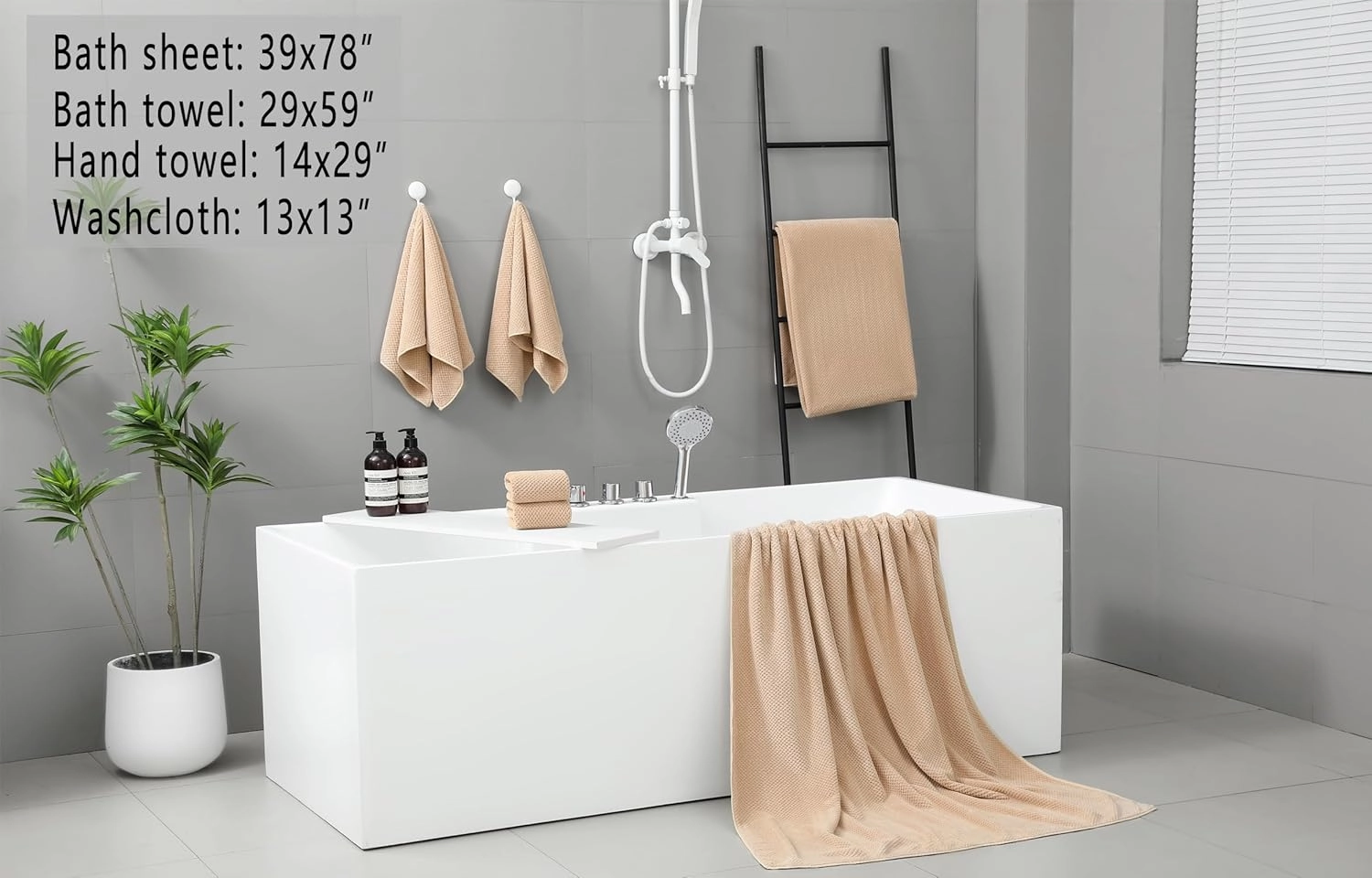 YTYC Towels,39x78 Inch Oversized Bath Sheets Towels for Adults Luxury Bath Towels Extra Large Sets for Bathroom Super Soft Highly Absorbent Microfiber 80% Polyester (Beige,2 Piece)