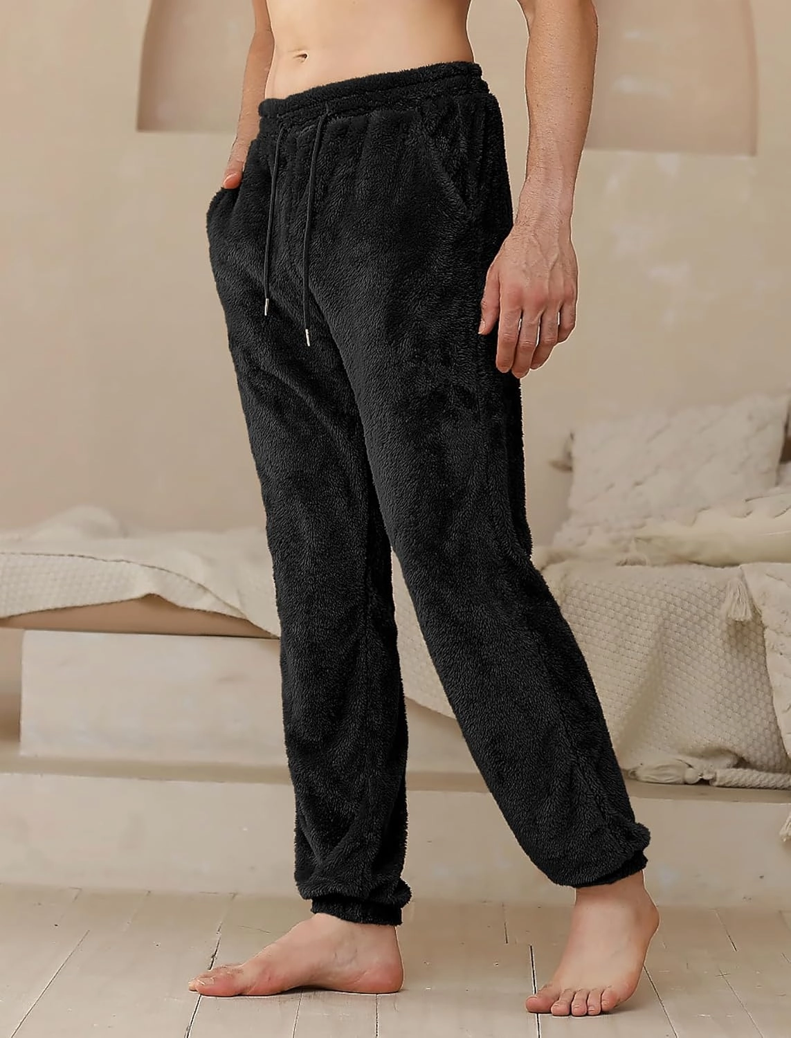 ZAFUL Men’s Fluffy Teddy Beam Feet Plush Fuzzy Warm Pajama Pants Sleepwear Loungewear Trouser with Pockets