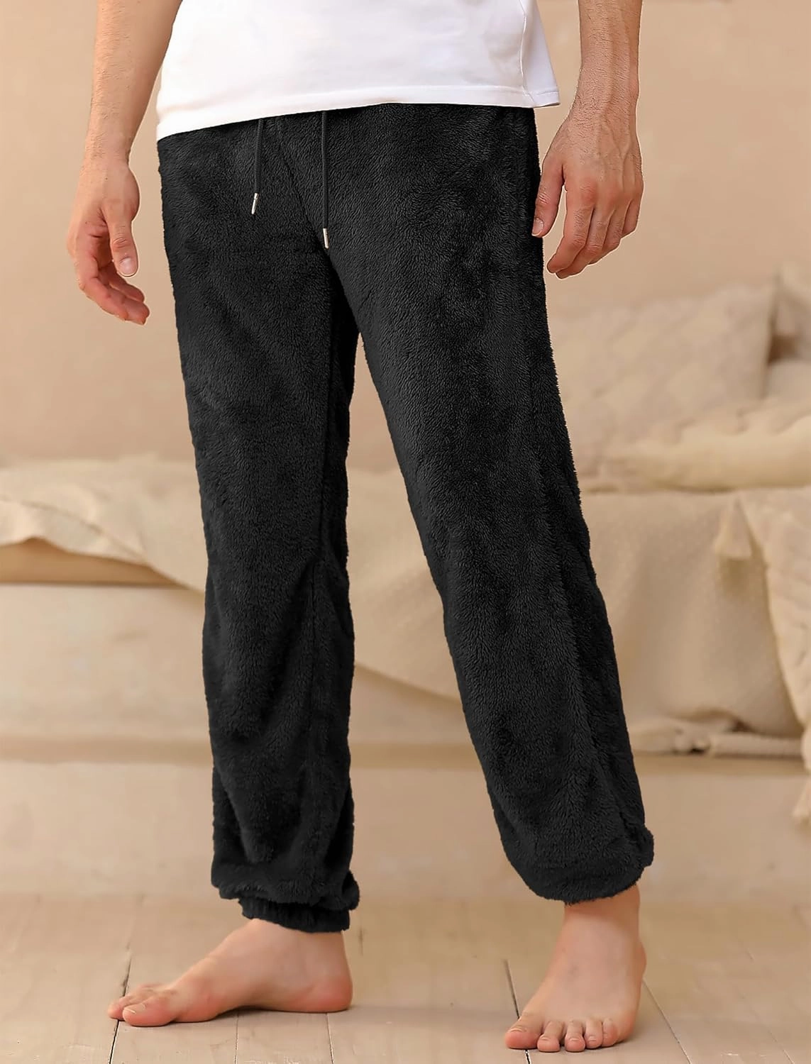 ZAFUL Men’s Fluffy Teddy Beam Feet Plush Fuzzy Warm Pajama Pants Sleepwear Loungewear Trouser with Pockets