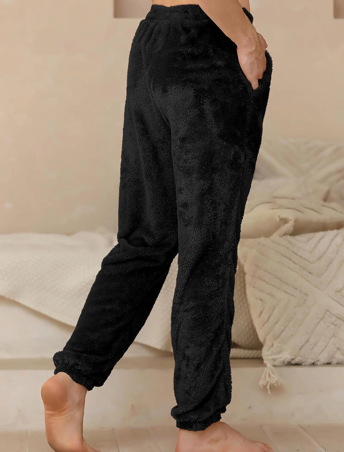 ZAFUL Men’s Fluffy Teddy Beam Feet Plush Fuzzy Warm Pajama Pants Sleepwear Loungewear Trouser with Pockets
