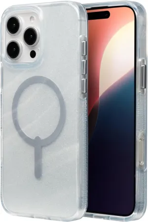 ZAGG Milan Snap iPhone 16 Pro Max Case – White Glitter Swirl on Clear Base, MagSafe Compatible, 13ft Drop Protection, Recycled Materials, Slim & Stylish Design