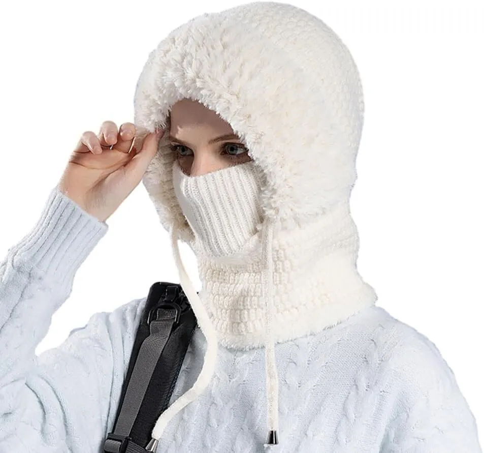 Zcargel 3 in 1 Women's Winter Hat, Women Balaclava Hat 55cm-60cm Warm Neck Warmer Sets Thick Soft Knitted for Outdoor Skiing