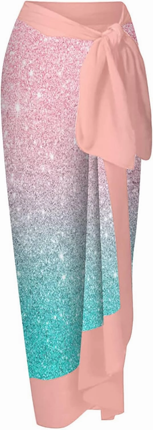 ZDRZK Sexy Sparkly One Piece Swimsuit with Beach Coverups Cute Printed Push Up Bikini Set Two Piece Wrap Skirt Bathing Suit