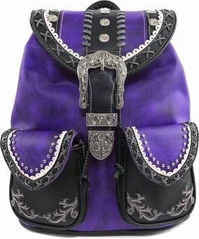 Zelris Western Country Floral Buckle Conceal Carry Rucksack Backpack (Purple)