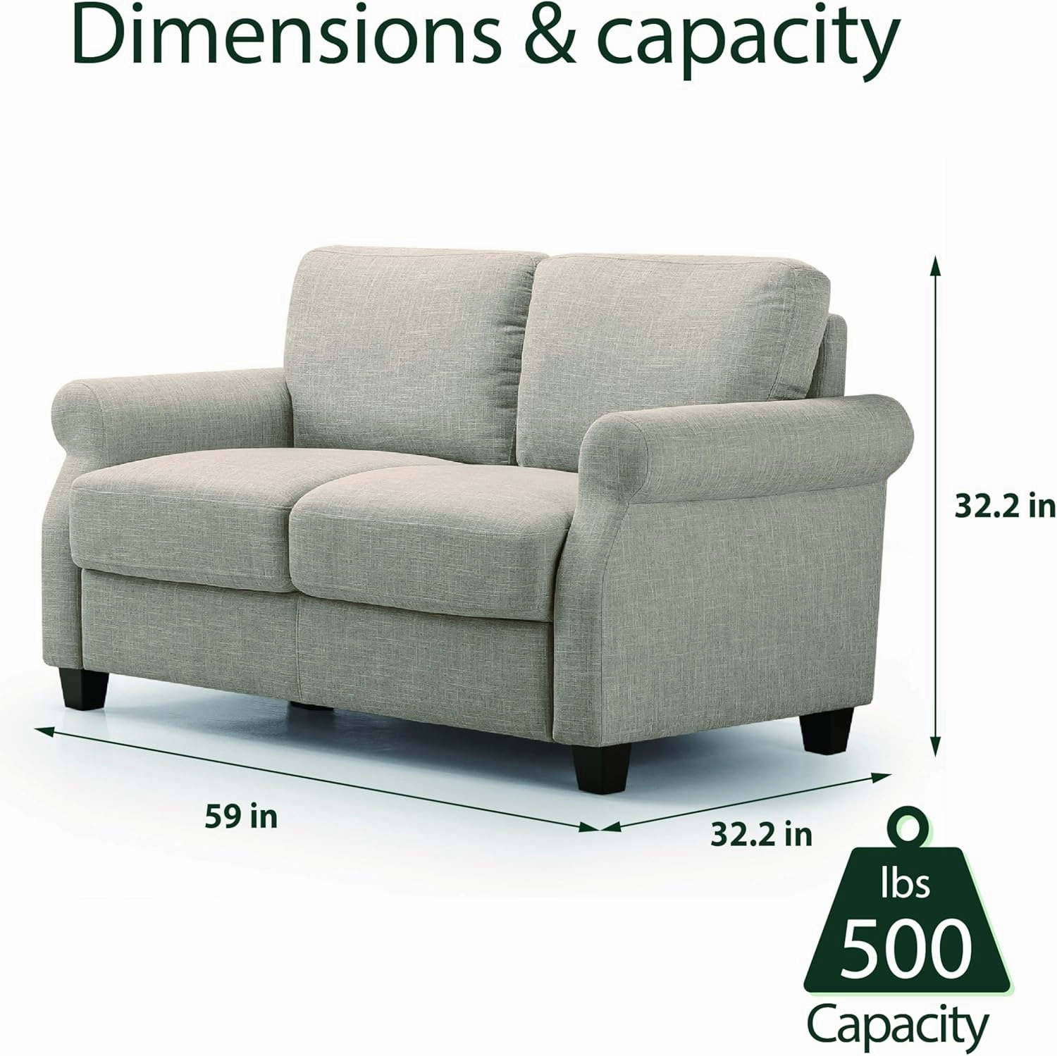 ZINUS Josh Loveseat Sofa, Easy, Tool-Free Assembly, Beige