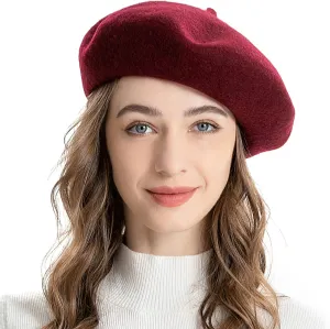 ZLYC Wool French Beret Hat Solid Color Beret Cap for Women Girls