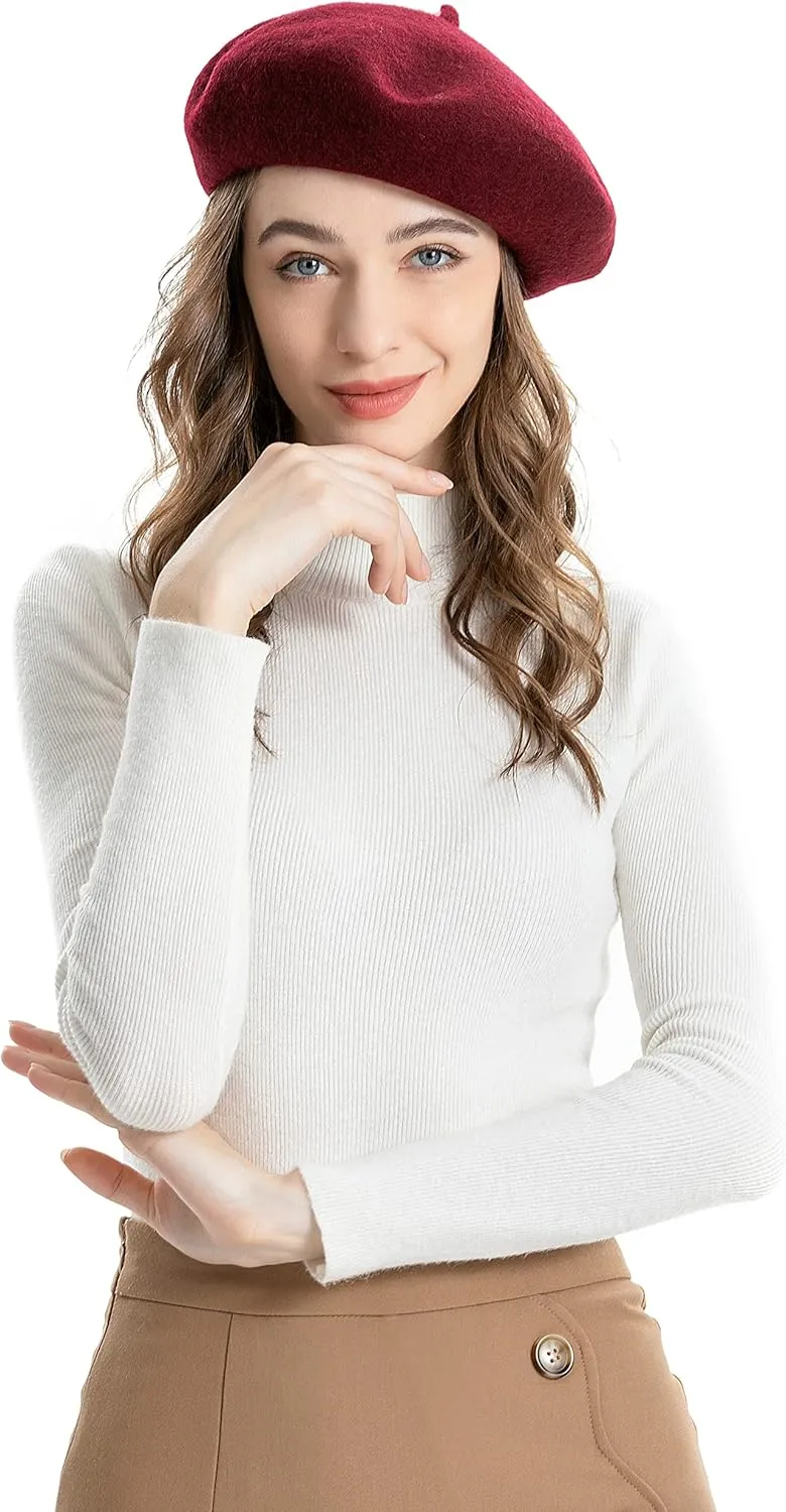 ZLYC Wool French Beret Hat Solid Color Beret Cap for Women Girls
