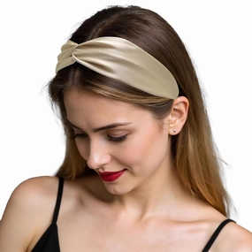 ZLYC Mulberry Silk Headband Elastic Twist Knotted Head Bands for Women's Hair, Solid Pale Beige